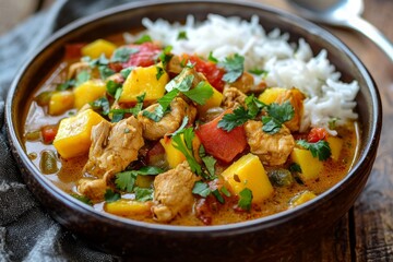 Delicious Homemade Indian Chicken Curry Cooked in a Slow Cooker with Fresh Mango