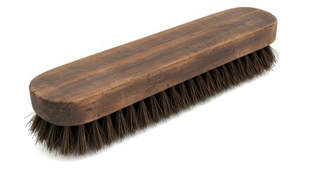 Obraz premium Isolated Shoe Brush with Wooden Handle and Bristles Against White Background