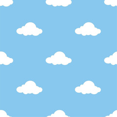 Cute cartoon clouds on sky. Doodle watercolor seamless pattern vector. Minimal wallpaper. Design for fabric, textile, cloth, shirt, skirt, dress, bedsheet, pajama, clothing, sticker.