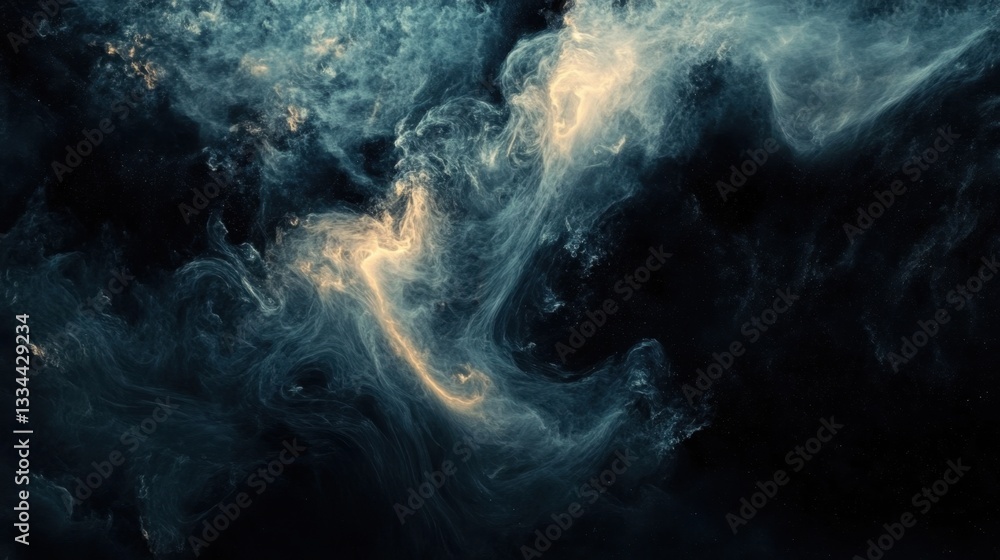 Poster ethereal nebula cloud abstract cosmic swirls in deep space with light and shadow