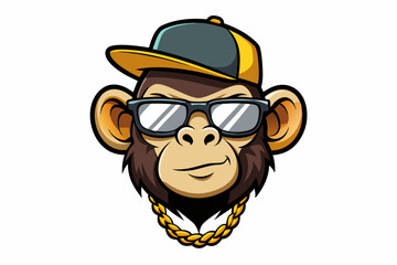 funny monkey head with sunglasses and cap and-chain logo vector © Shimul