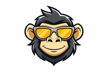 funny monkey head with sunglasses logo vector