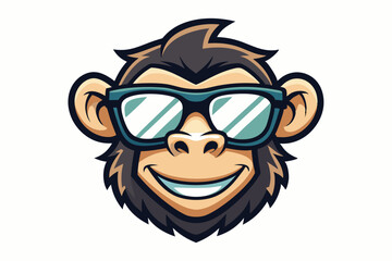 funny monkey head with sunglasses logo vector