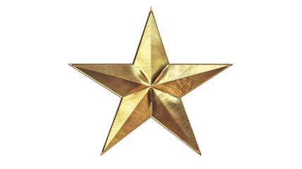Obraz premium A shining and elegant gold star, created through generative AI, is distinctly isolated on a pure white background. The golden hue of the star glows brightly, making it a striking and eye-catching elem