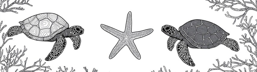 Coloring Book Designs Flower Sea Animal Isolated on White Background Beautiful Flower Sea Animal Illustration for Marine Art, Nature Lovers