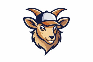 goat logo vector with cap on head white background