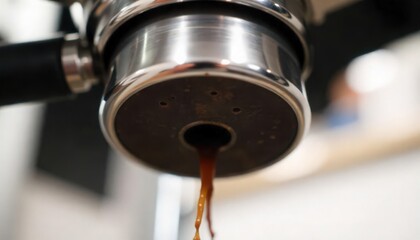 Close-up of Espresso Shot Pouring from a Professional Coffee Machine