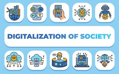 Digitalization of society text concept. Shablon for presentation and Infographics.