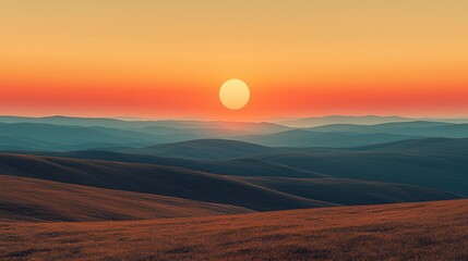Warm Sunrise Over Rolling Hills in Soft Pastel Colors with Gentle Horizon and Calm Atmosphere