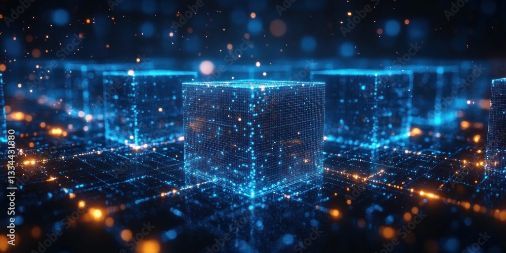 Aufkleber futuristic abstract technology visualization with geometric patterns and digital connections in blue