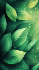 Obraz premium Lush Green Leaves Abstract Background with Glowing Particles