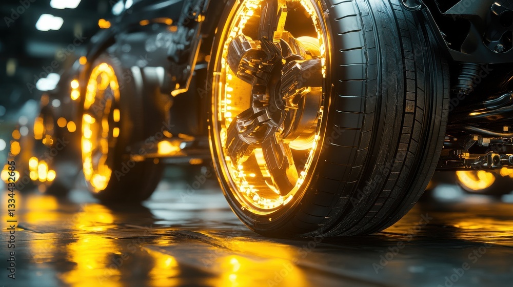 Aufkleber advanced robotics testing of car brakes featuring glowing discs with synchronized movements in a fut