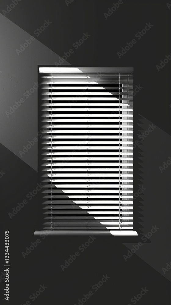 Aufkleber bright sunlight streaming through window blinds creating sharp shadows on a dark grey textured wall 