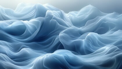 Fototapeta premium Soft White Fabric Flowing Waves Against Light Blue Background in Minimalist Abstract Design