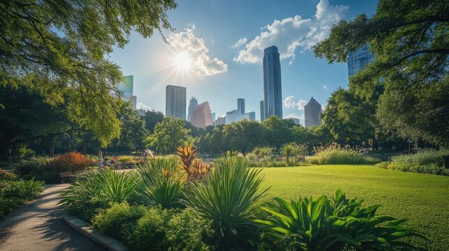 Downtown Austin Skyline from Zilker Park A Vibrant Urban Oasis on a Sunny Day.