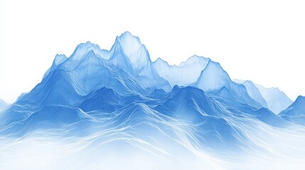 Abstract Blue Mountain Landscape Illustration with Waves and Layered Textures for Background Use