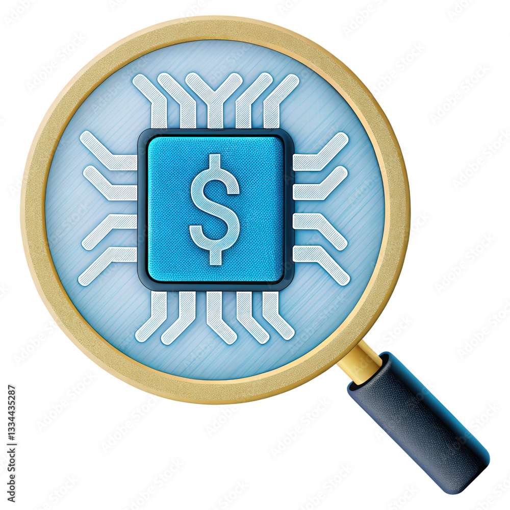 Poster a tiny ai chip analyzing real-time financial transactions in a modern digital environment.