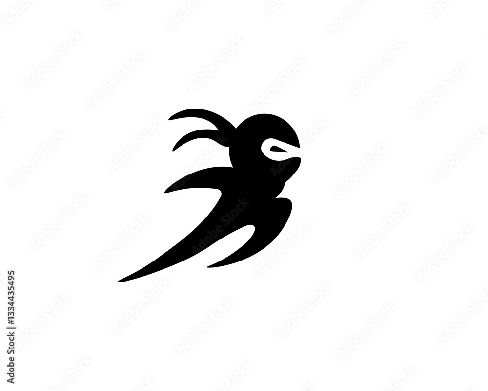 Aufkleber black bird with curved wings in flight. smooth lines create dynamic, graceful movement.