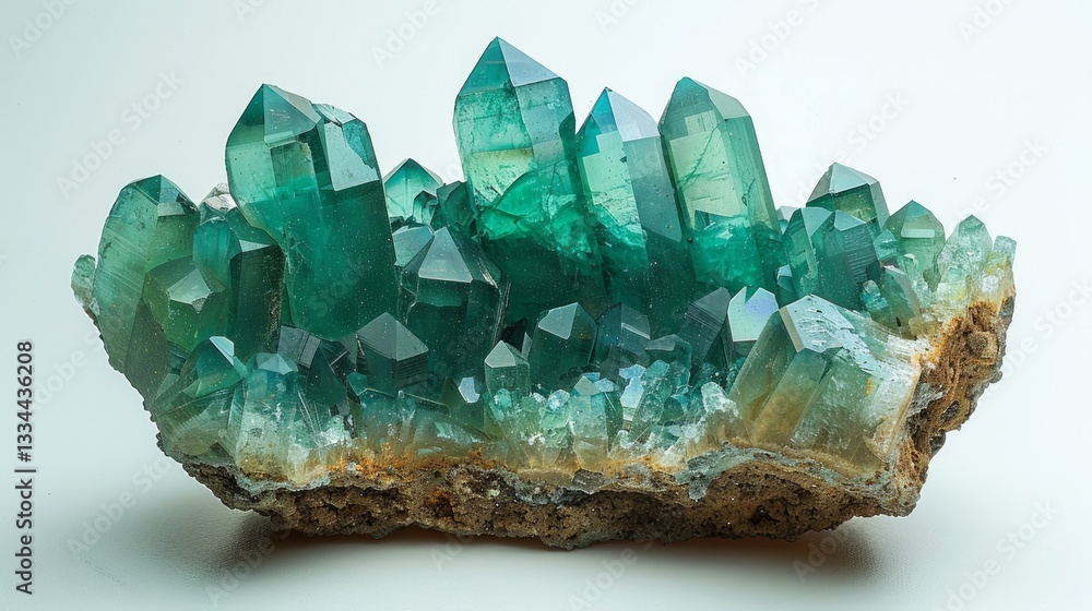 Aufkleber captivating close up of a vibrant green quartz crystal cluster with sharp facets and translucent dep