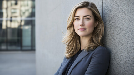 Fototapeta premium Confident young businesswoman exuding professionalism and determination in a poised portrait.