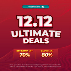 Fototapeta premium 12.12 Ultimate Shopping Sale discount deals soft dark red gradient Editable text effect Promo code wave line minimalist style Promotional square banner poster flyer 