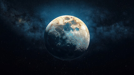 Fototapeta premium Stunning panoramic view of the moon in space with its surface illuminated by distant sunlight