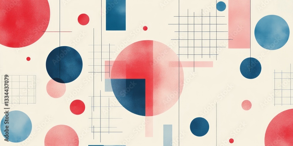 Aufkleber geometric composition with circles rectangles and lines creates abstract art