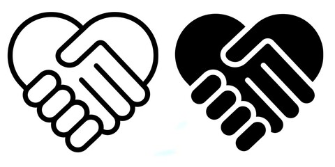 Handshake editable stroke outline icon isolated on white background flat vector illustration, black outline, Pixel perfect