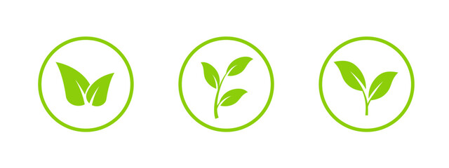 A simple vector icon featuring a green leaf, representing environmental health, organic nutrition, and sustainable agriculture, perfect for eco conscious branding and stickers.