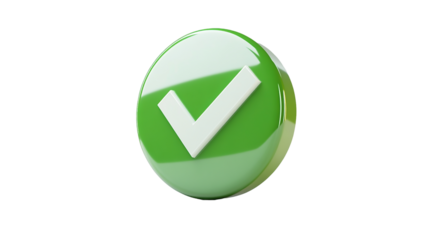 3d render of green check mark circle with transparent background