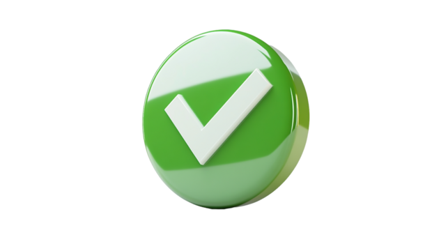 3d render of green check mark circle with transparent background