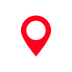 Red location pin icon symbolizes precise destination and direction in maps and navigation apps.