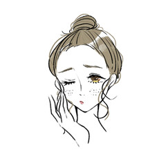 そばかすに悩む女性のイラスト