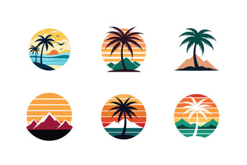 sea beach palm trees with flying bird vector