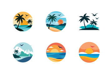 sea beach palm trees with flying bird vector