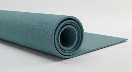 Rolling Out Teal Yoga Mat Exercise and Fitness Equipment on White