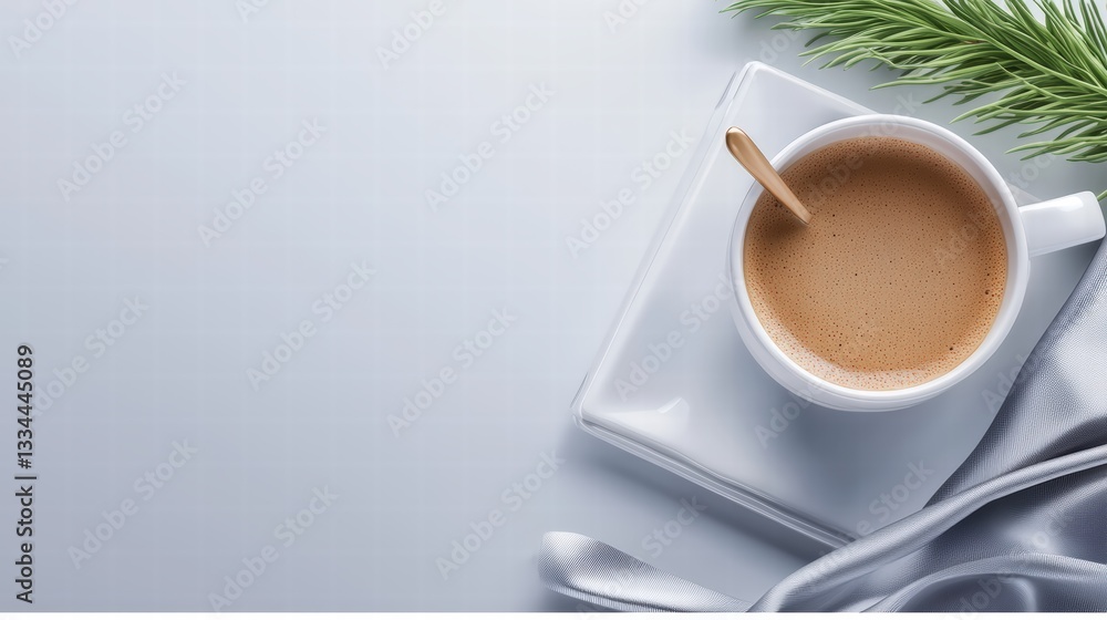 Aufkleber a cup of coffee resting on a table with a napkin beside it creating a simple and cozy scene
