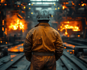 Obraz premium Documentary photo of a steelworkers daily work in a modern steel mill industry