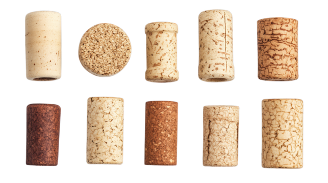 Assorted wine corks collection displayed horizontally