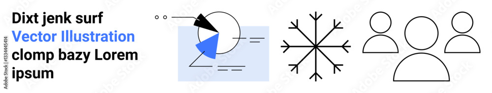 Poster pie chart and data visualization with blue accents, snowflake diagram, and user icons. ideal for dat