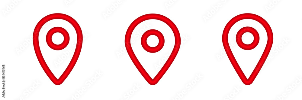Poster three identical red location icons arranged in a line, featuring a central circle within each.