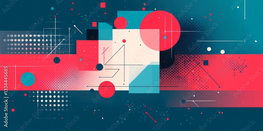 Poster geometric abstract composition with circles squares lines and dots