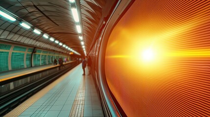 Obraz premium Urban Heatwave Impact on Daily Life with a subway station where commuters look exhausted due to high temperatures, Global Heatwave Effect Making Public Transportation High Temperatures.