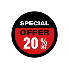 Discount offer tag badge. Sale promotion label with 20 percentage sign.