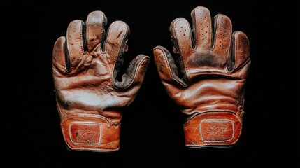 A pair of worn leather baseball gloves.