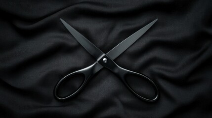 A pair of black scissors with silver blades and handles.
