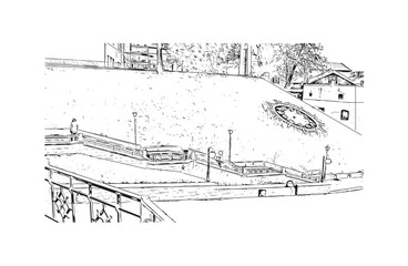 Obraz premium Latest building view with landmark of Chernivtsi Ukraine. Hand drawn sketch illustration in vector.
