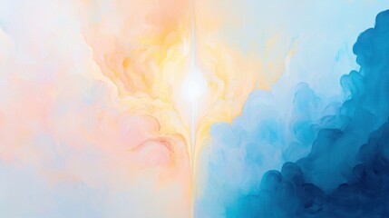 A vibrant abstract painting with a sunburst effect.