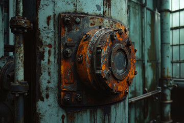 A rusty metal pipe with a rusty valve on it