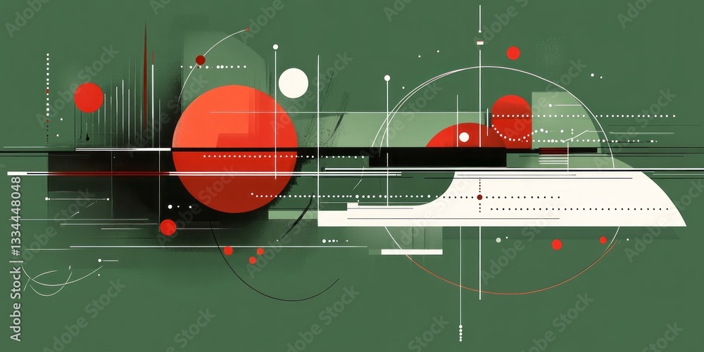 Poster abstract geometric composition displays circles lines and modern design